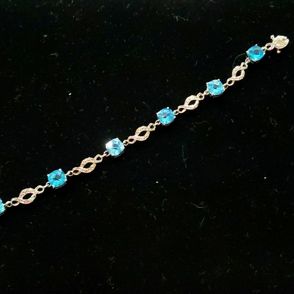 Silver Tone Bracelet with Blue Topaz 8 Inch